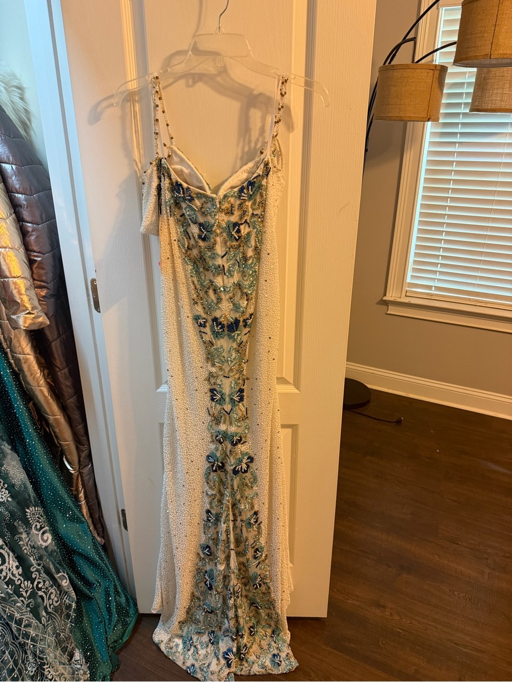 Embellished White & Teal Floral Slip Dress